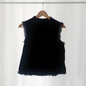 Gap / Black Denim Mock Neck Cut-Off Top